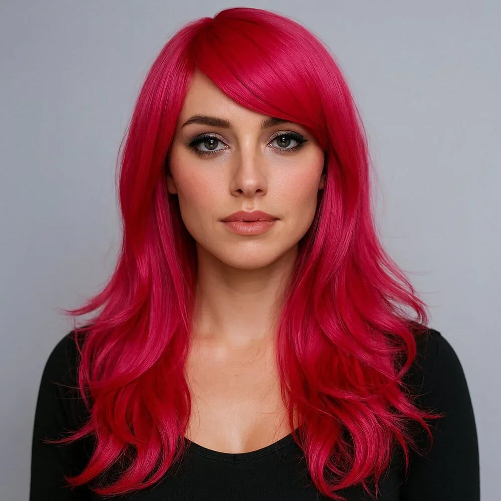 2/$30 NEW Long Layered Hot Pink Wig with Bangs Role CosPlay Dress Up Halloween